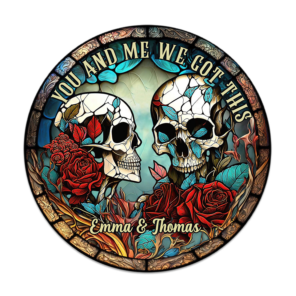 Couple de crânes - Panneau rond en bois personnalisé en forme de crâne
