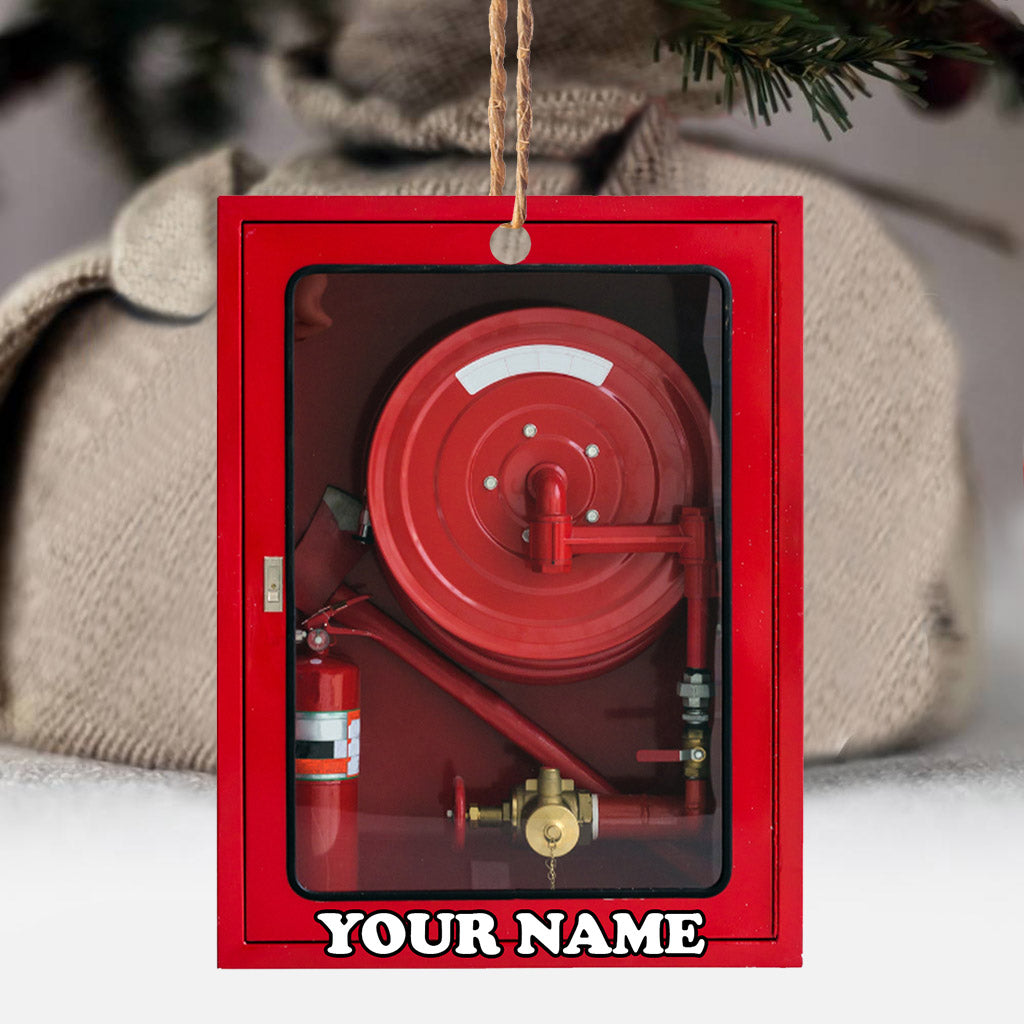 Boîte rouge camion de pompiers - Ornement de Noël personnalisé pompier (Impression recto verso)