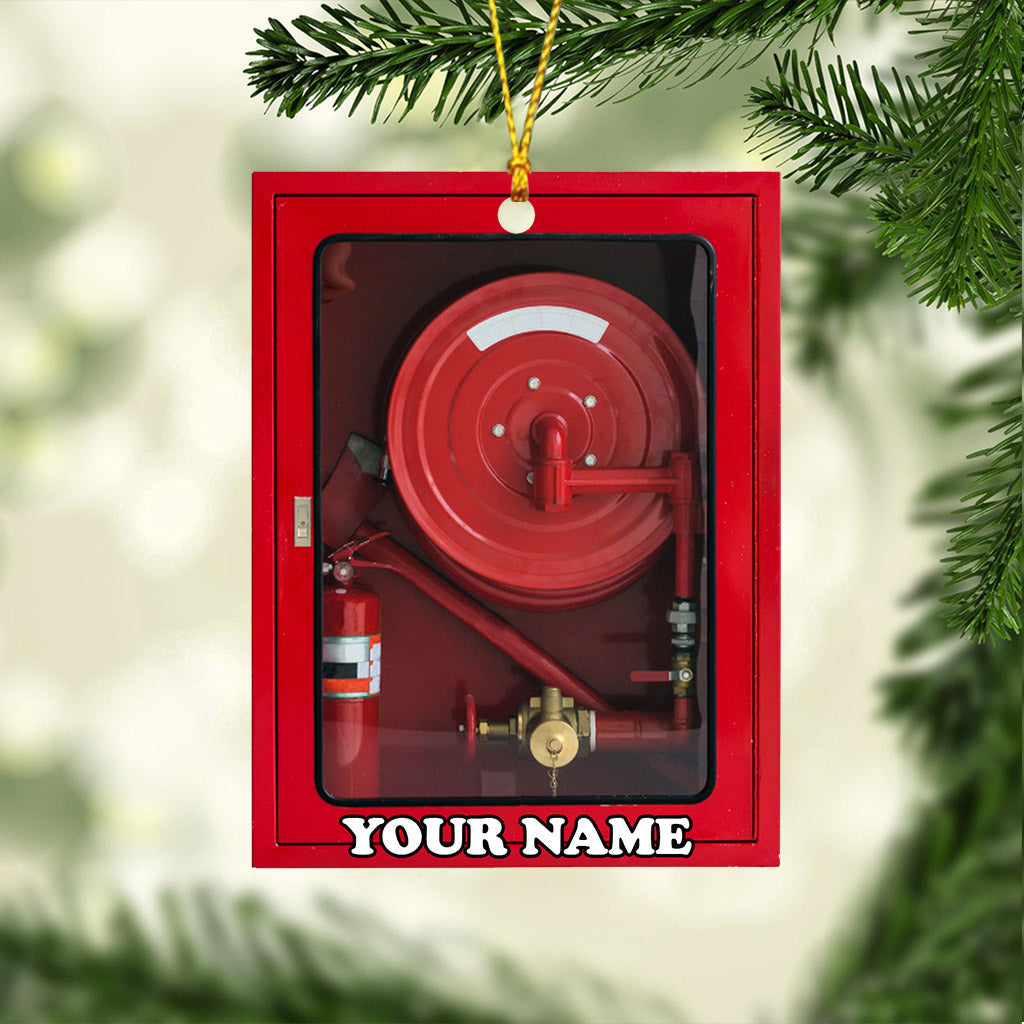 Boîte rouge camion de pompiers - Ornement de Noël personnalisé pompier (Impression recto verso)