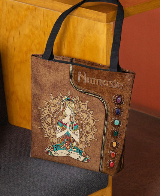 Namaste - Yoga Tote Bag With Leather Pattern Print