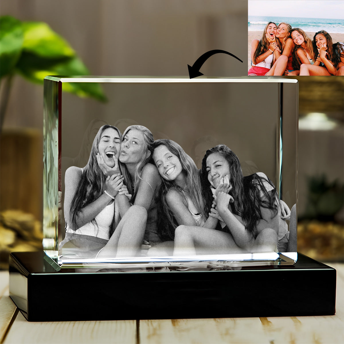 Lampe en cristal 3D cubique gravée au laser avec photo personnalisée pour votre petite-fille