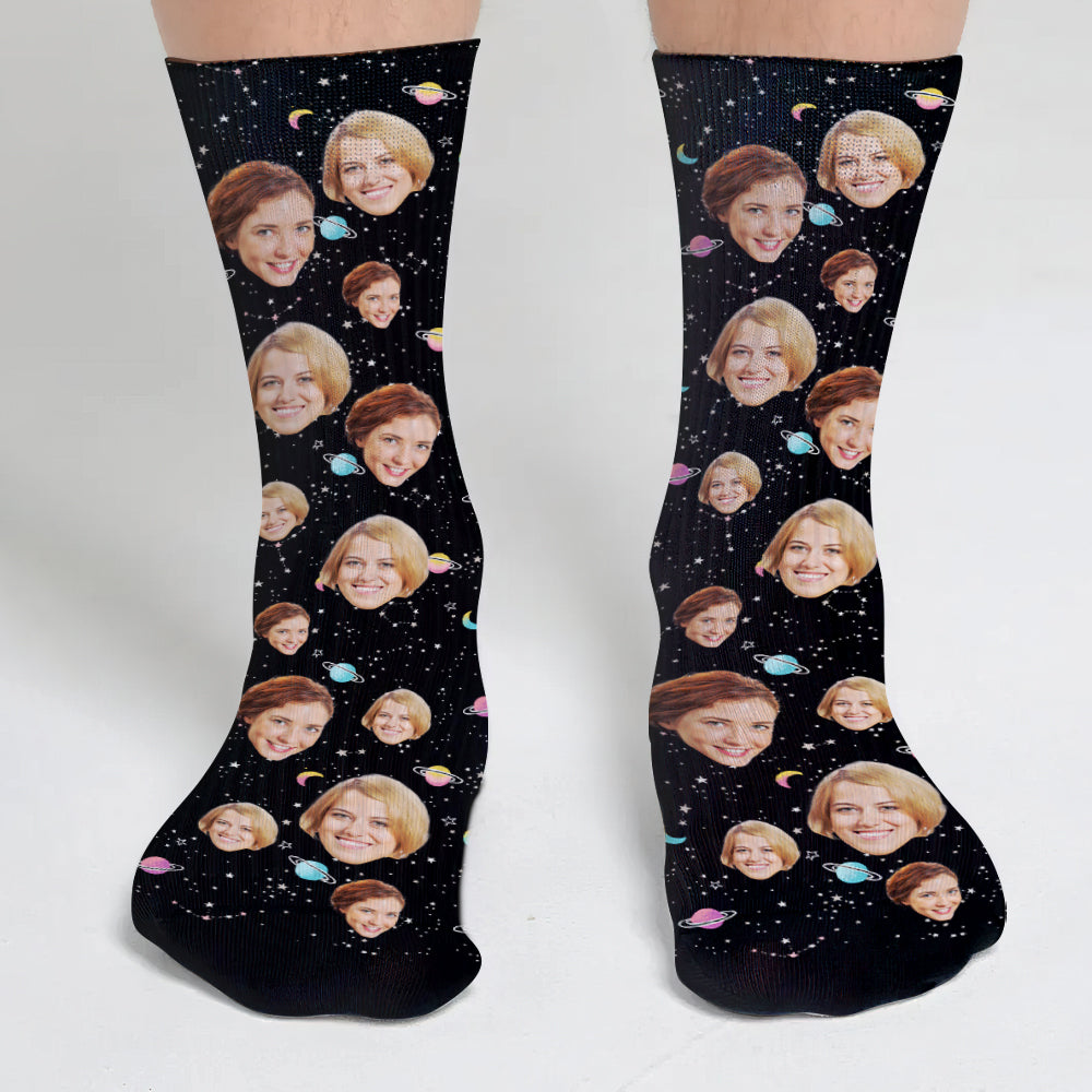 Chaussettes personnalisées pour meilleure amie - Visage personnalisé Galaxy