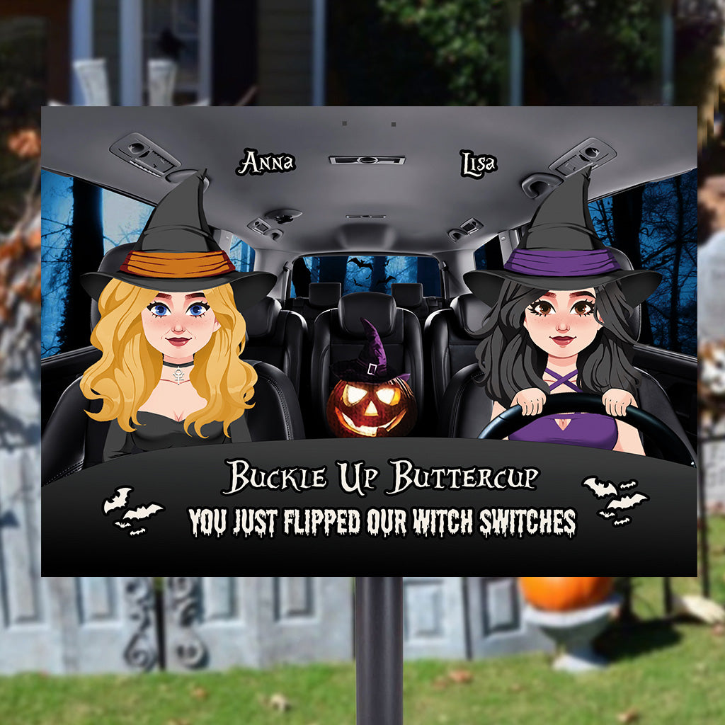 Attachez vos ceintures, ma belle ! – Panneau métallique rectangulaire personnalisé « Sorcière »