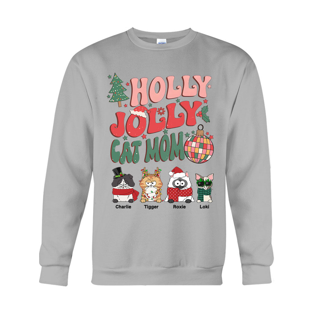 Holly Jolly Cat Mom/Dog Mom - Personalized Cat T-shirt And Hoodie