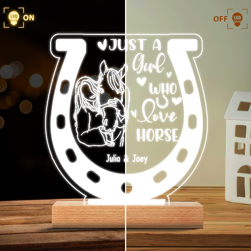 Juste une fille qui aime les chevaux - Plaque lumineuse personnalisée en forme de cheval
