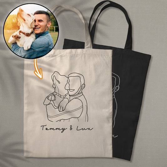 Sac fourre-tout brodé personnalisé avec photo au trait - Sac fourre-tout brodé pour chien