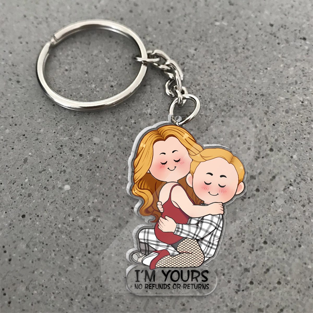 Je suis à toi. Aucun remboursement ni retour. Porte-clés transparent personnalisé pour couple.