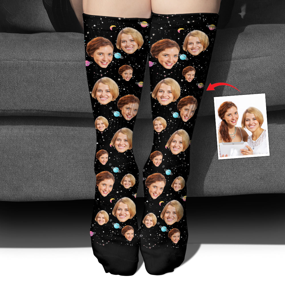 Chaussettes personnalisées pour meilleure amie - Visage personnalisé Galaxy