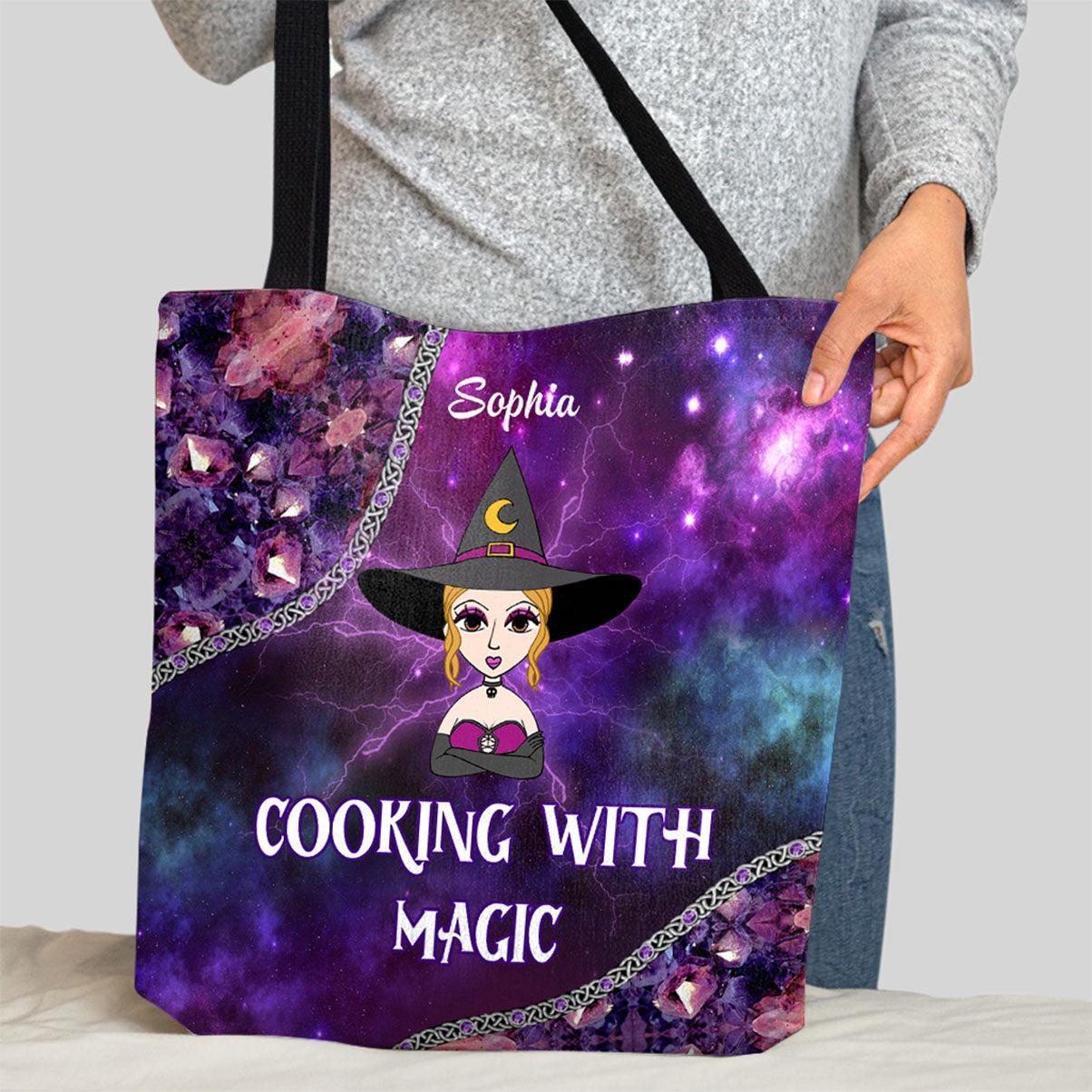 Cuisiner avec magie - Sac fourre-tout de sorcière personnalisé