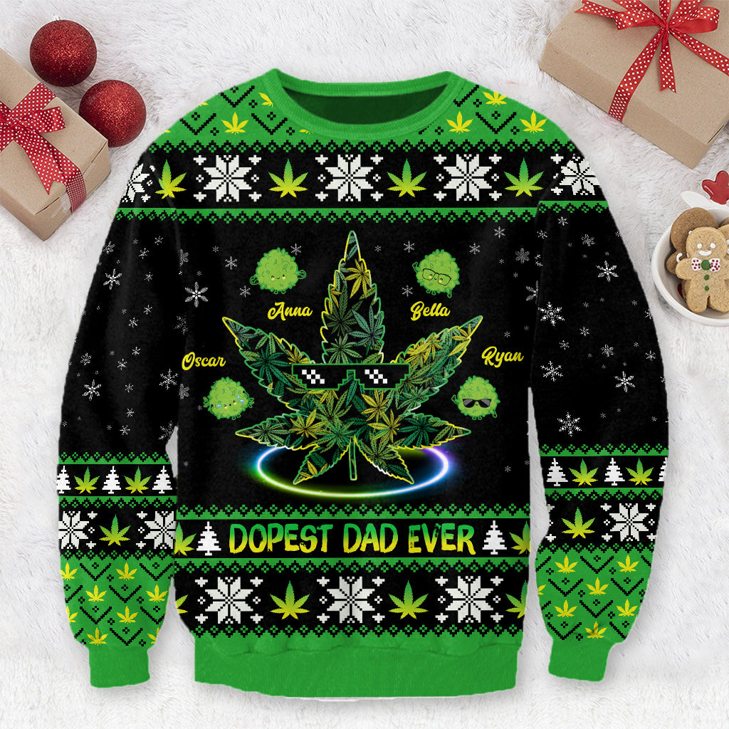 Dopest Dad Ever - Personalized Weed Ugly Sweater