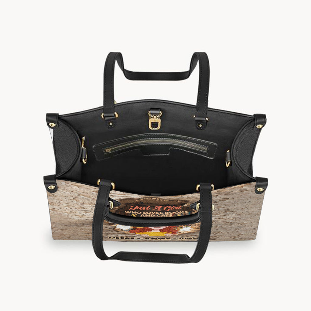 Sac à main en cuir personnalisé « J’aime les livres et les chats »