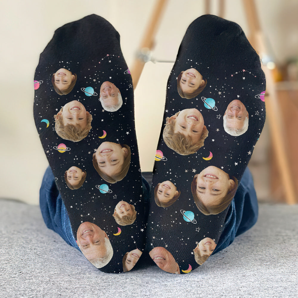 Chaussettes personnalisées pour grand-père - Visage personnalisé Galaxy