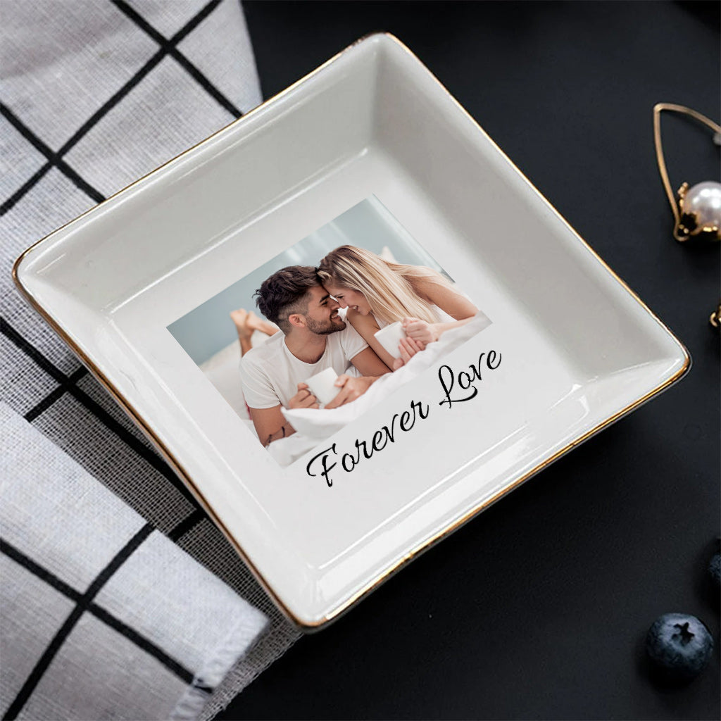 Assiette en céramique avec photo - Plat à bijoux personnalisé pour couple