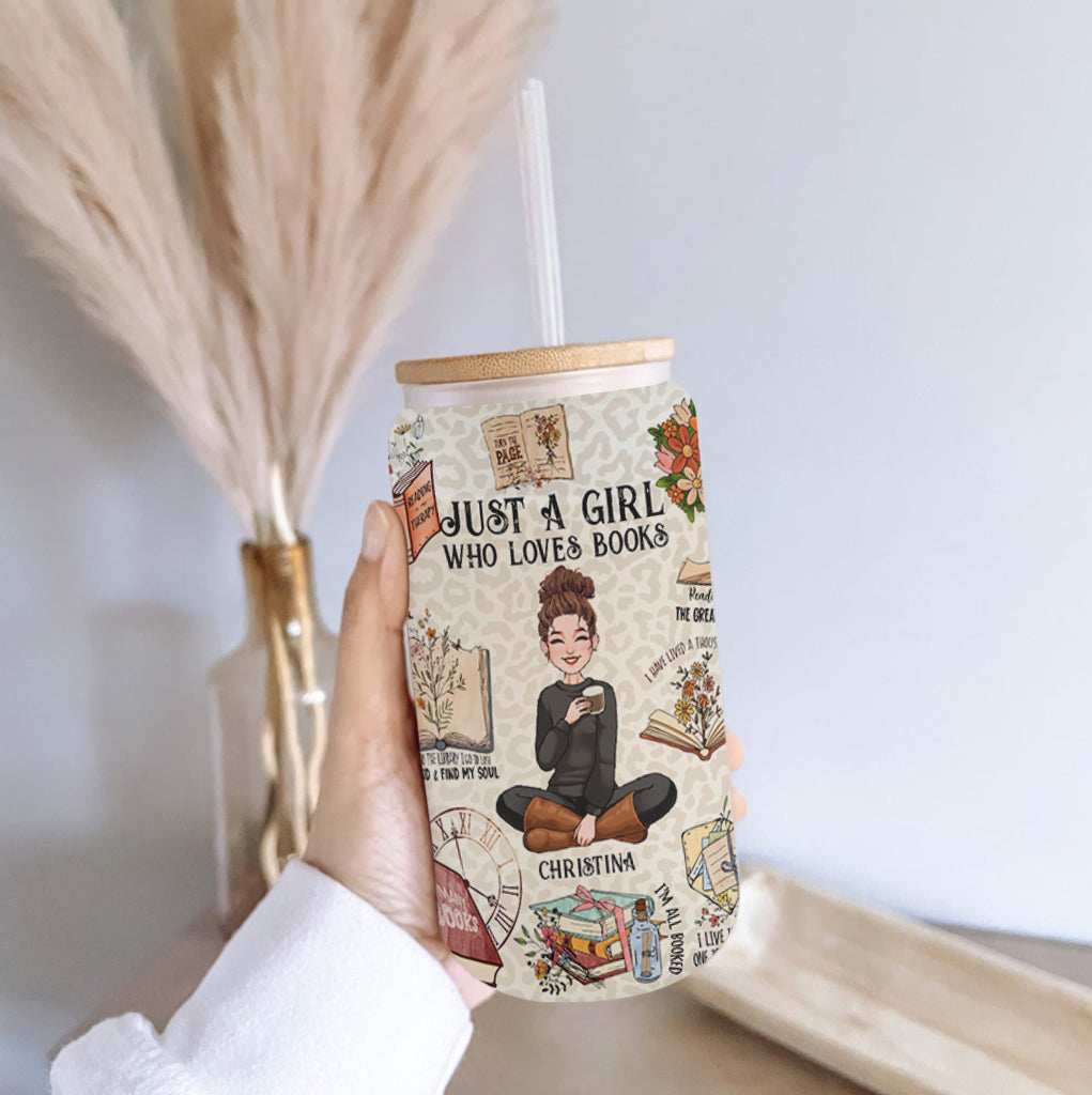 Une fille qui aime les livres - Boîte en verre personnalisée en forme de livre