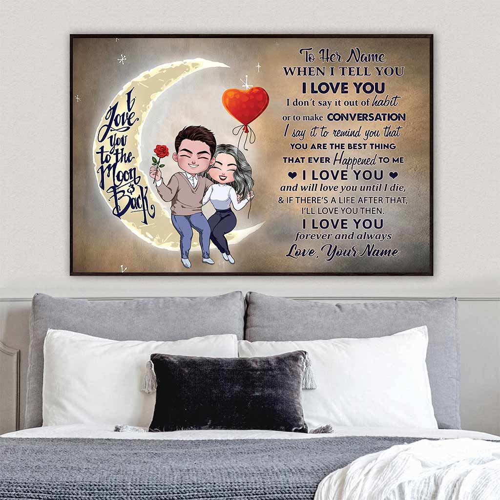Je t'aime jusqu'à la lune et retour - Affiche personnalisée pour couples