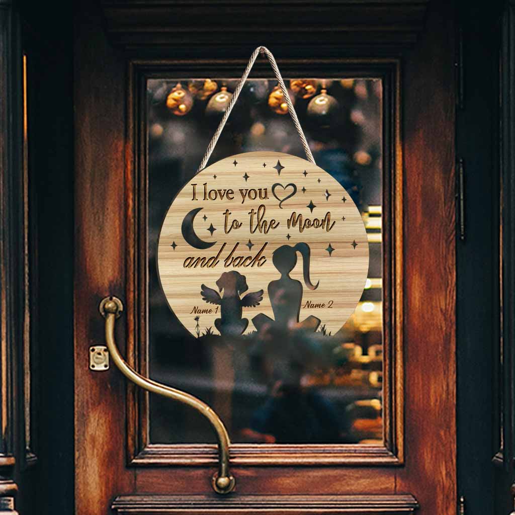 Je t'aime jusqu'à la lune et retour - Panneau en bois personnalisé pour chien