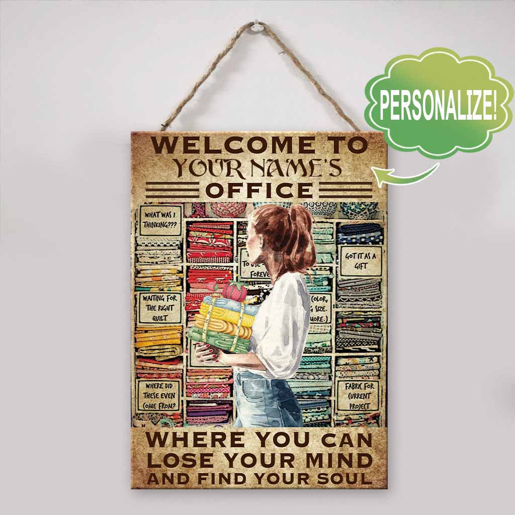 Bienvenue dans mon bureau - Panneau métallique rectangulaire personnalisé pour la couture