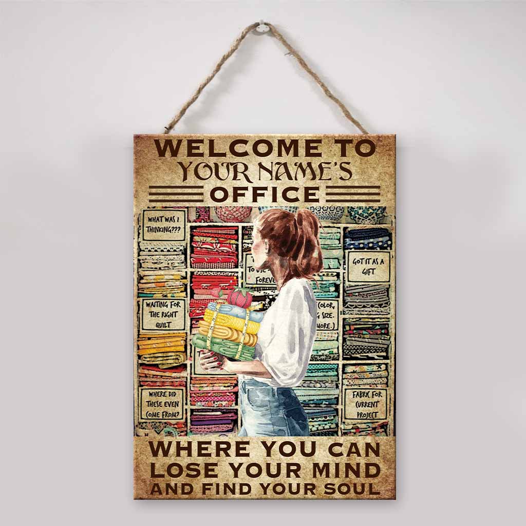 Bienvenue dans mon bureau - Panneau métallique rectangulaire personnalisé pour la couture