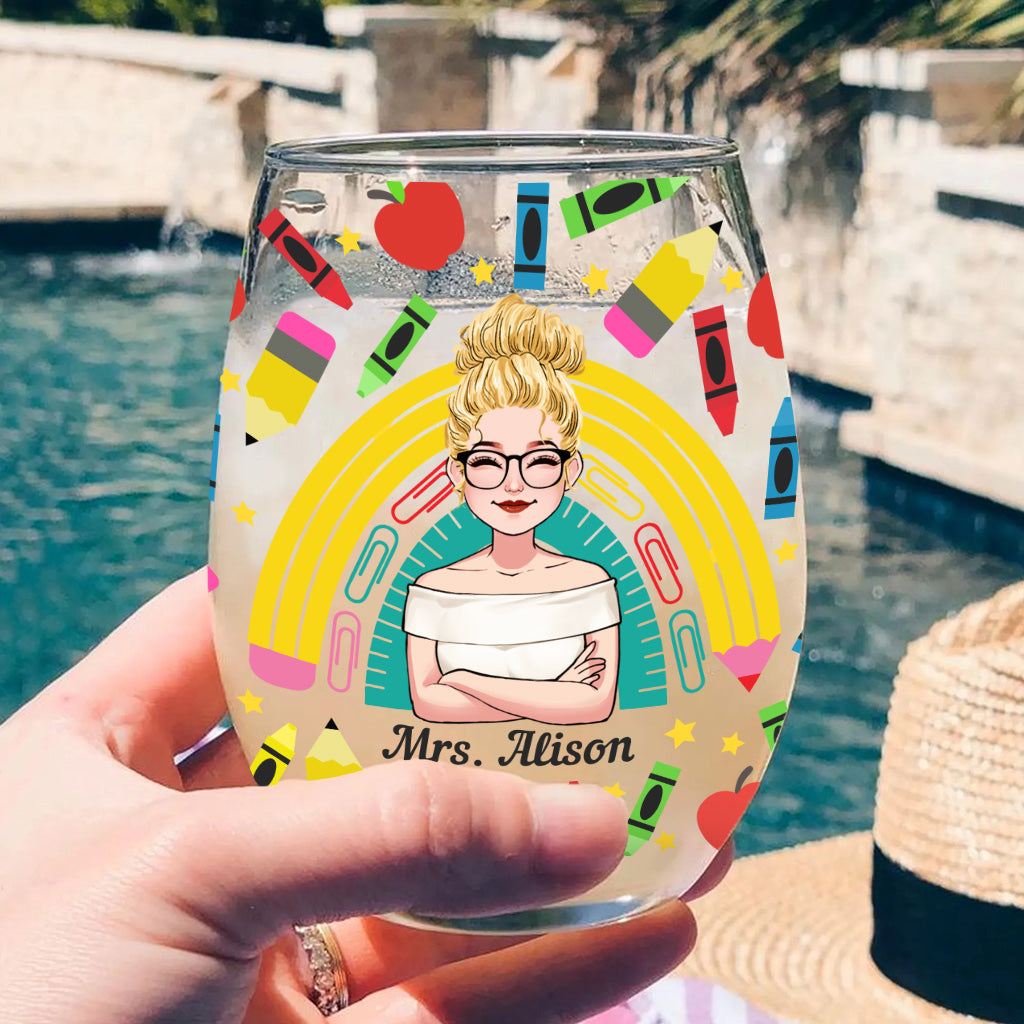 It Takes A Big Heart - Personalized Teacher All Over Wine Glass