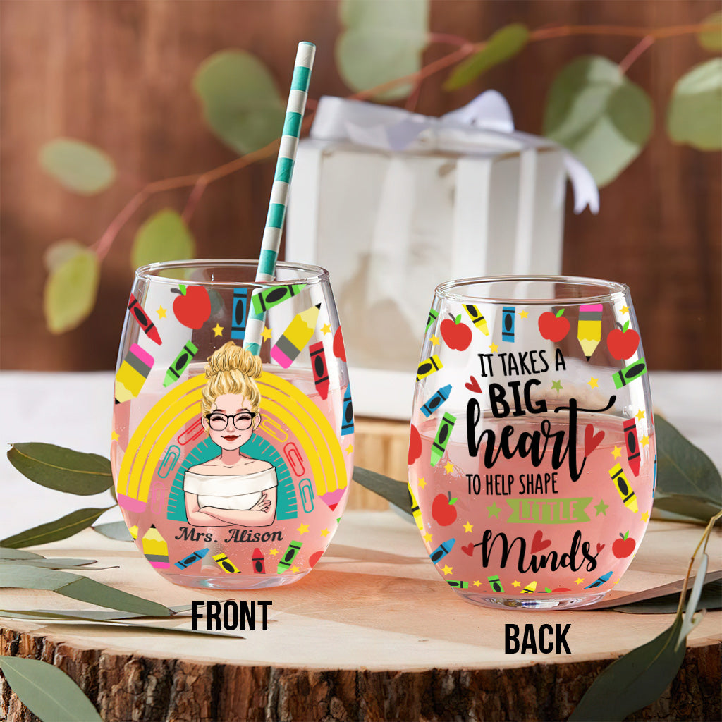 It Takes A Big Heart - Personalized Teacher All Over Wine Glass