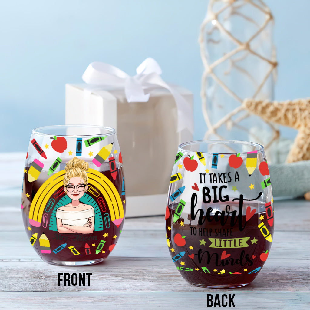 It Takes A Big Heart - Personalized Teacher All Over Wine Glass