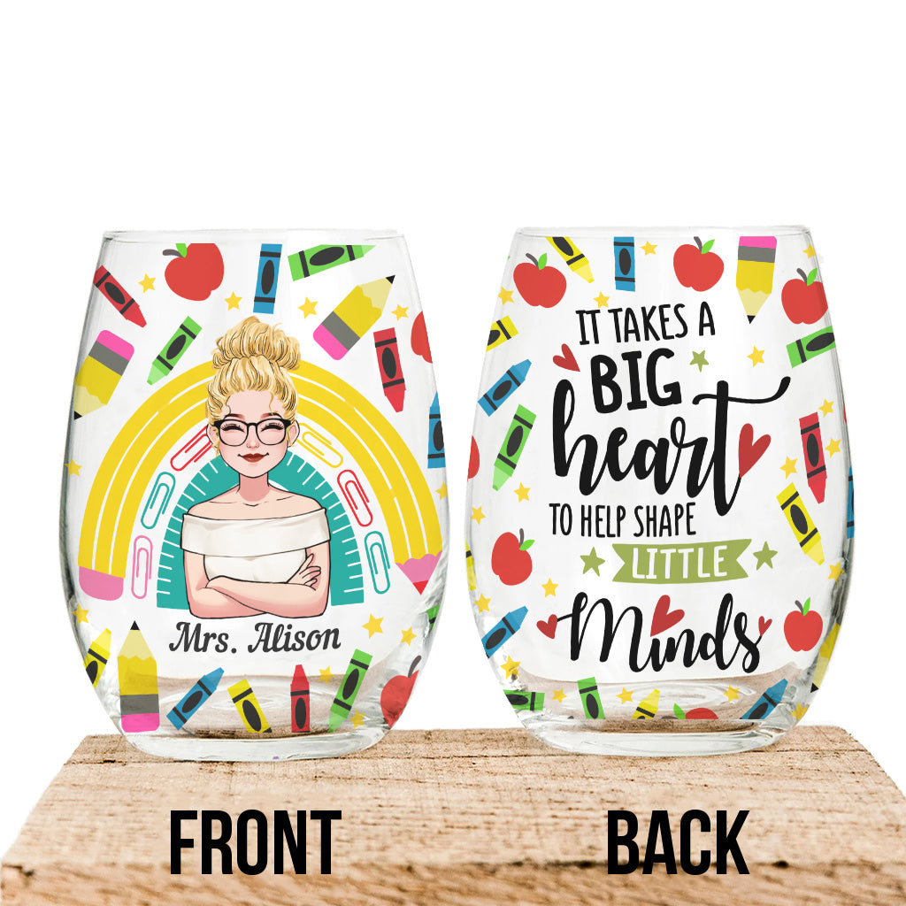It Takes A Big Heart - Personalized Teacher All Over Wine Glass