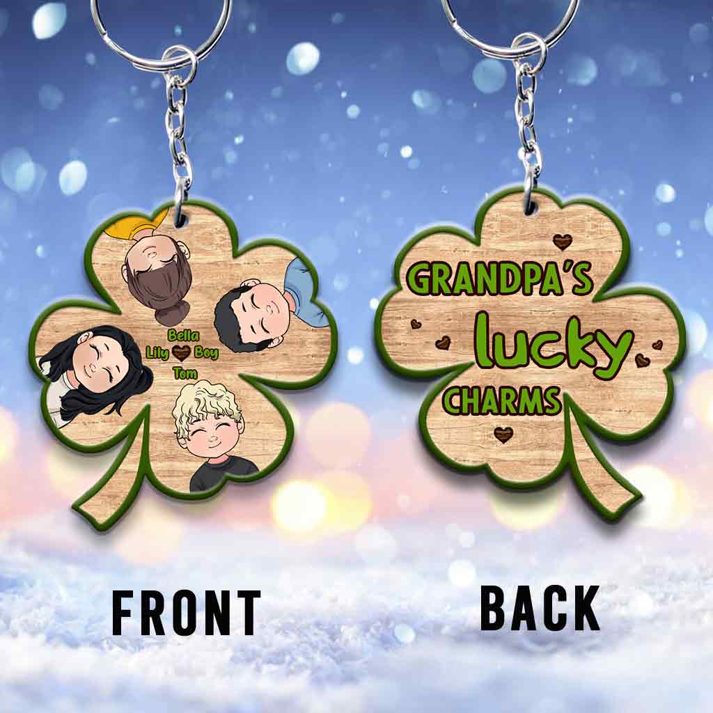 Lucky Charms - Personalized Father's day Grandpa Keychain (Printed On Both Sides)