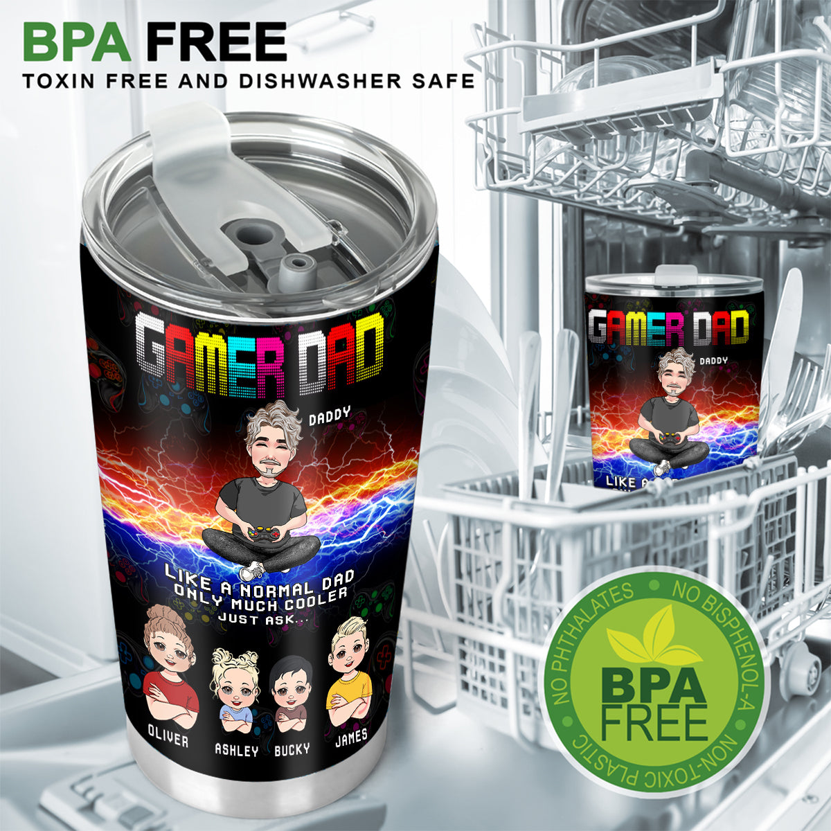 Papa Gamer - Gobelet isotherme personnalisé pour jeux vidéo