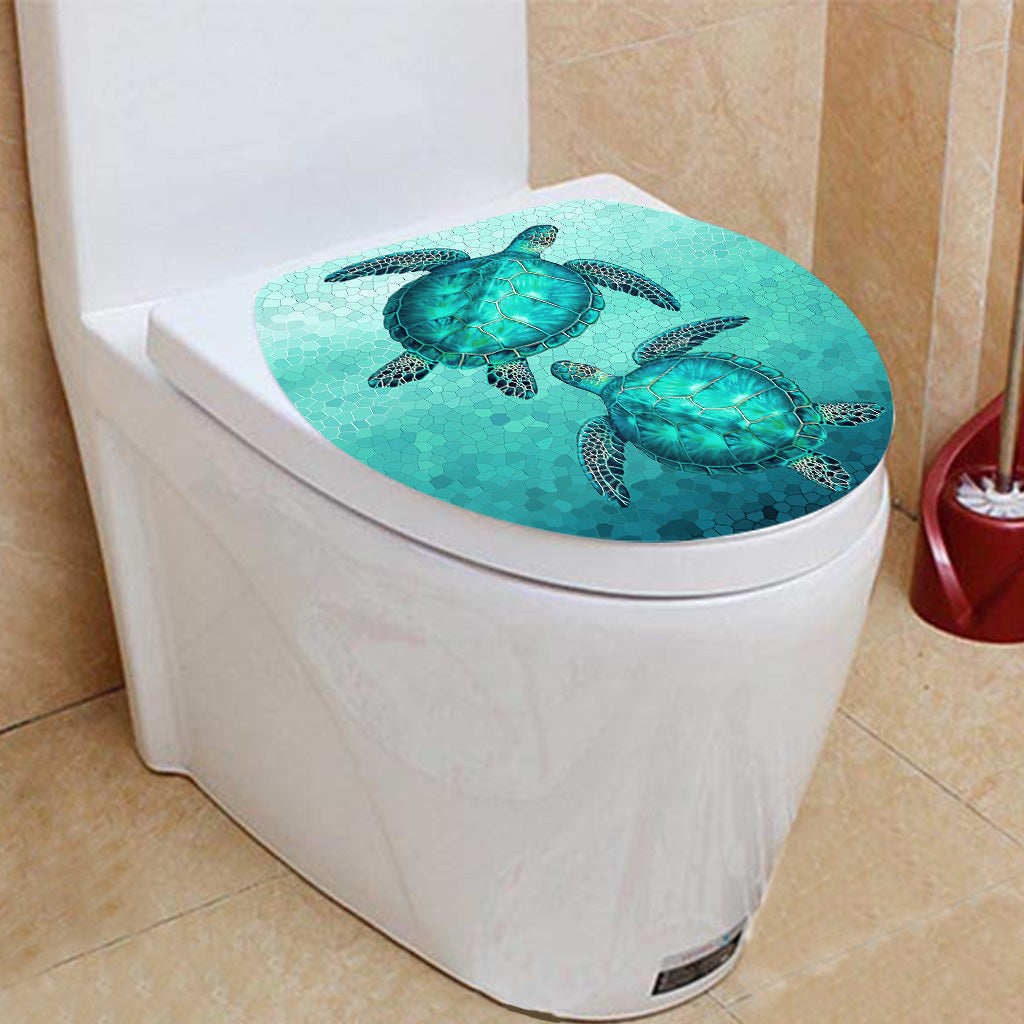 Ensemble rideau et tapis de bain Tortue nageant dans l'eau