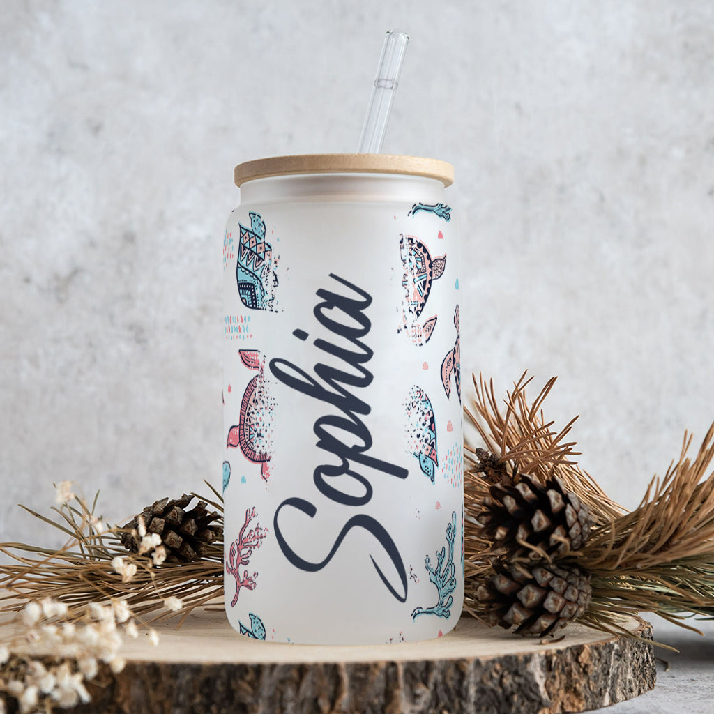 Tortue rose et bleue - Verre à canette personnalisé en forme de tortue