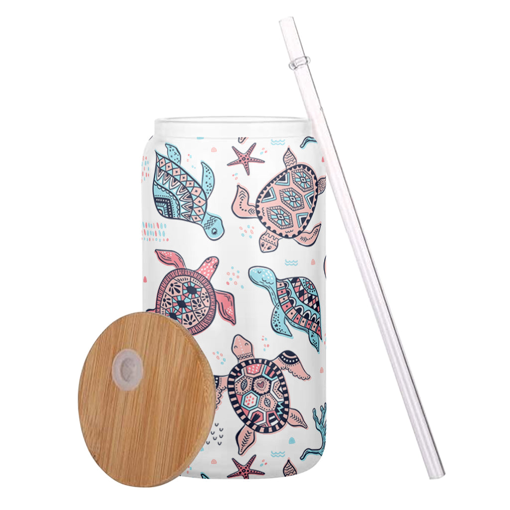 Tortue rose et bleue - Verre à canette personnalisé en forme de tortue