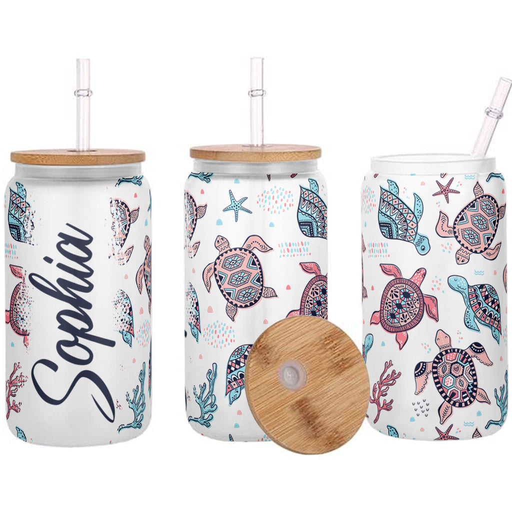 Tortue rose et bleue - Verre à canette personnalisé en forme de tortue