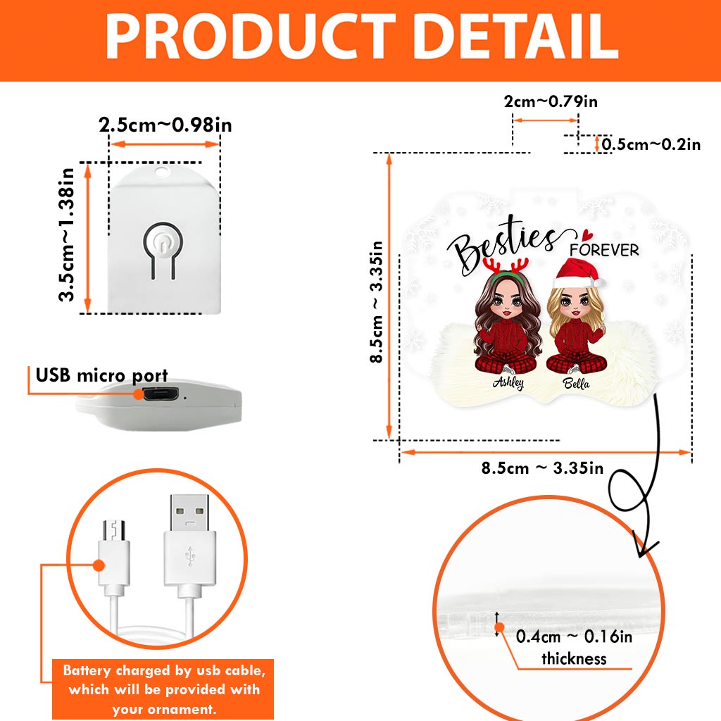 Meilleures amies pour toujours - Ornement de Noël personnalisé en acrylique LED en forme de meilleure amie
