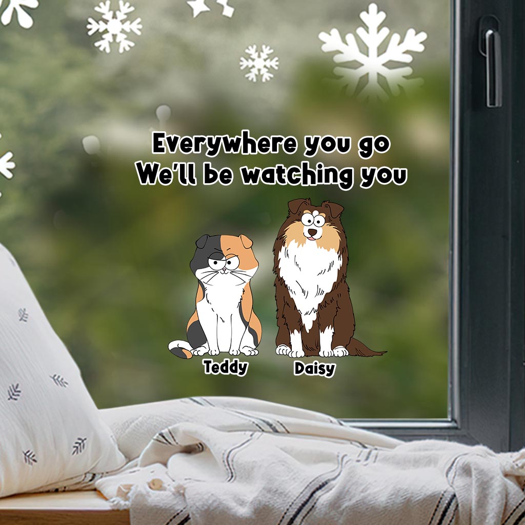 Je te surveillerai - Cadeau pour les amoureux des chiens et des chats - Autocollant personnalisé découpé à la forme