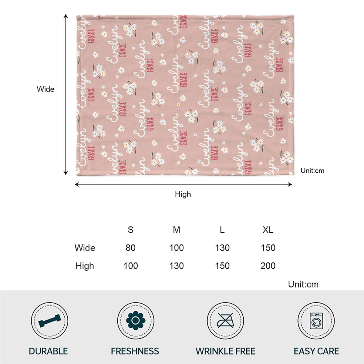 Couverture personnalisée Daisy avec nom pour petite-fille