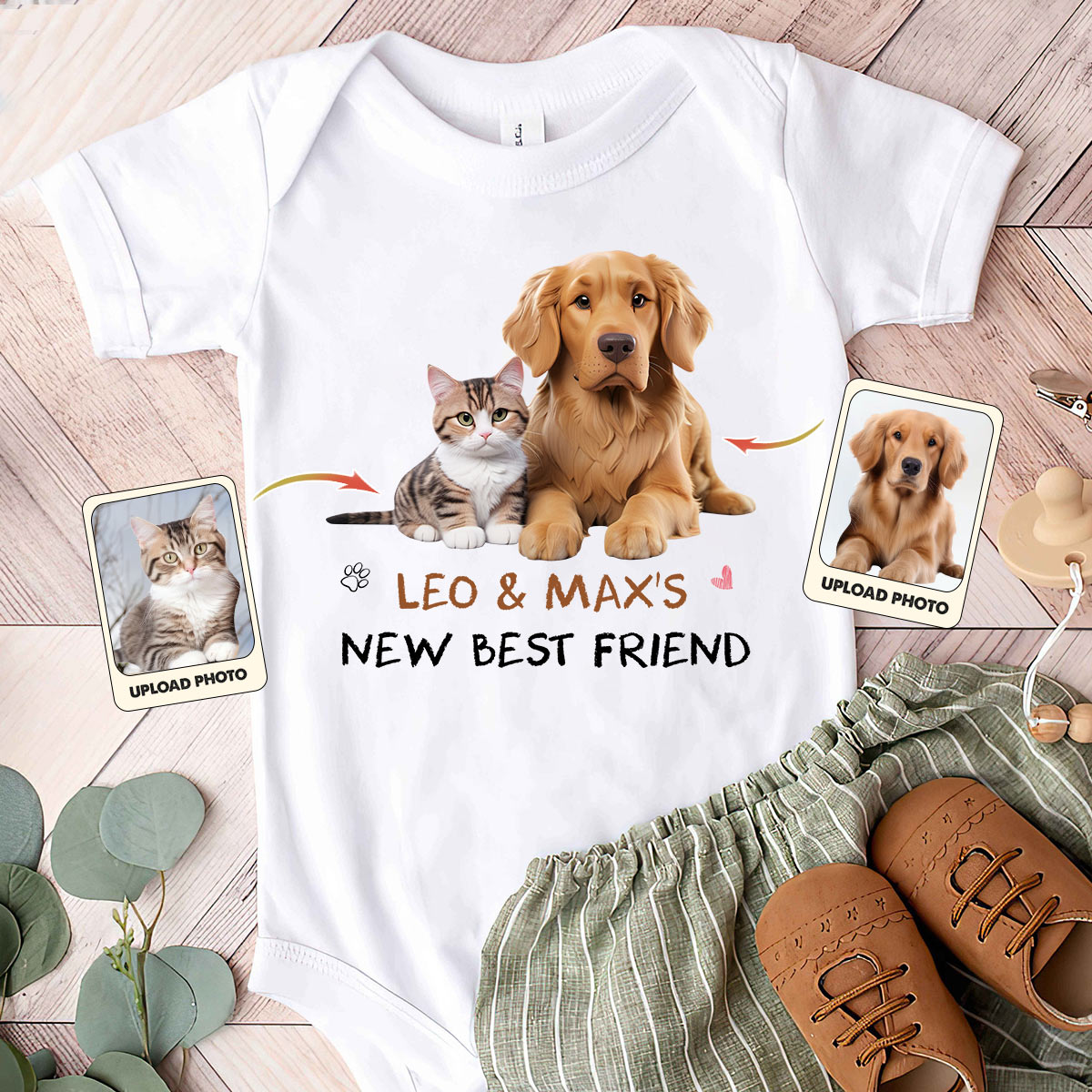 Photo de votre animal de compagnie dessinée personnalisée - Cadeau de naissance - Body bébé personnalisé