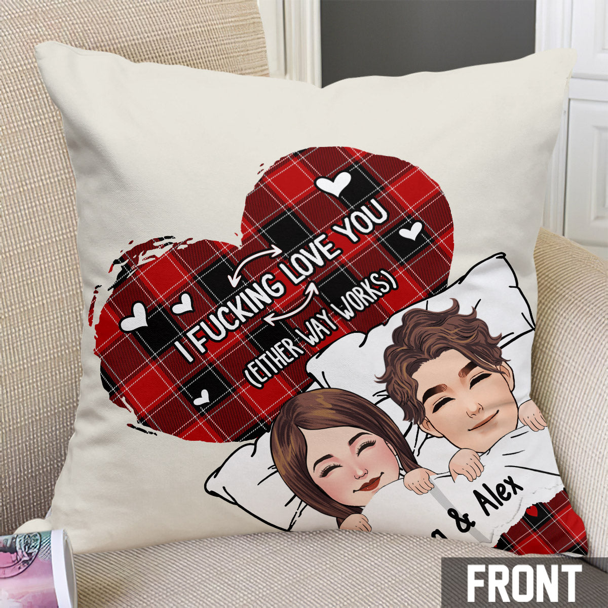 Je t'aime - Coussin décoratif personnalisé pour couple