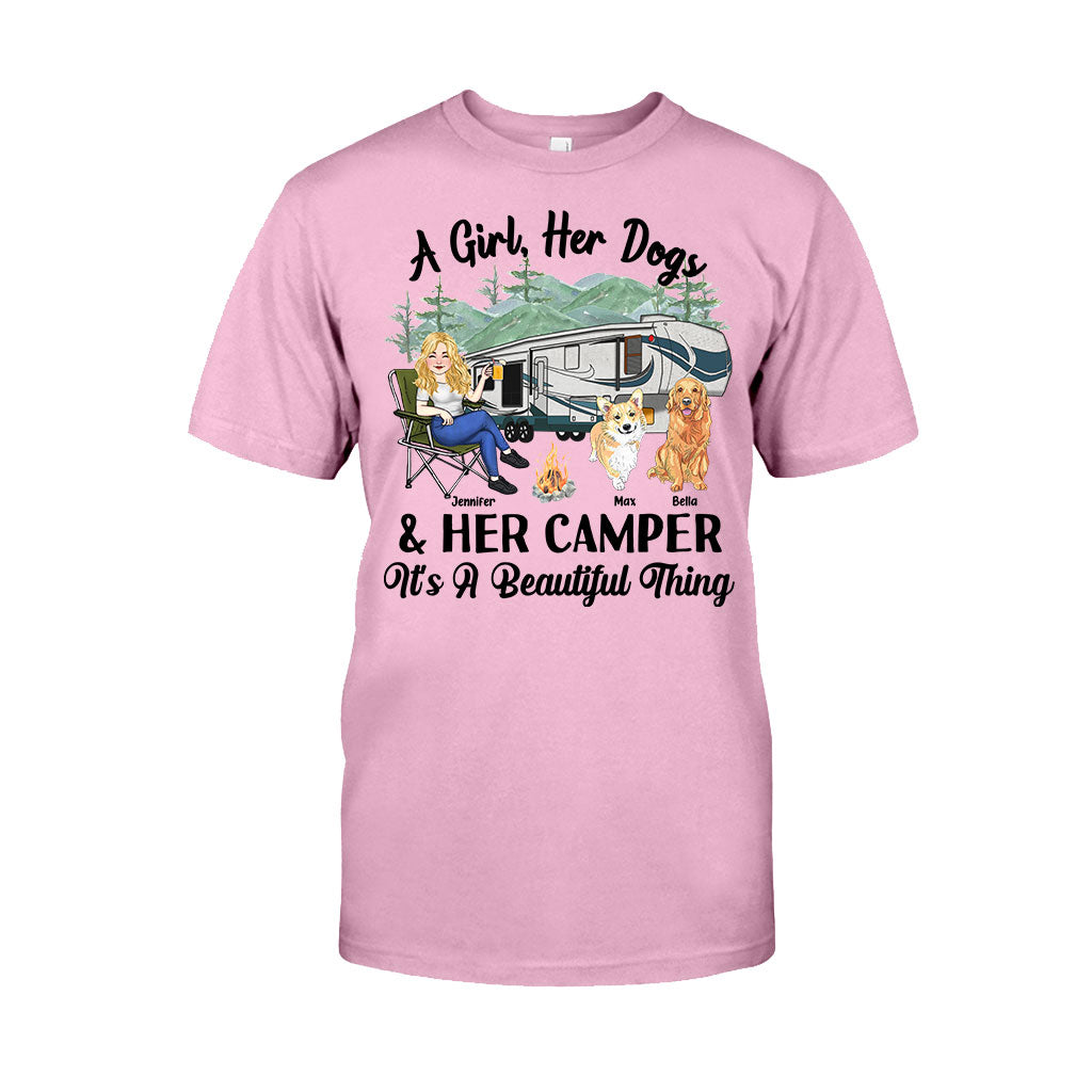 A Girl Her Dog And Her Camper - Camping gift for dog lover - Personalized T-shirt And Hoodie