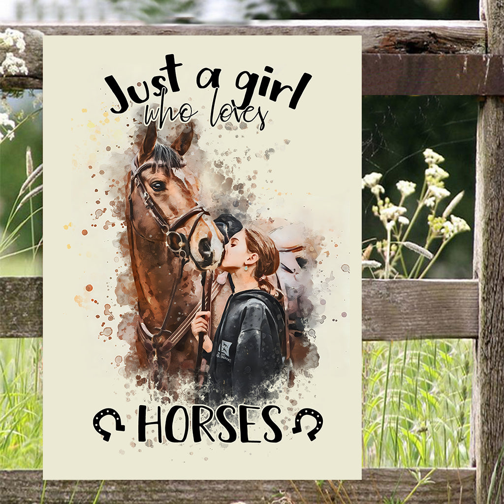 Juste une fille qui aime les chevaux - Panneau métallique rectangulaire personnalisé avec motif cheval