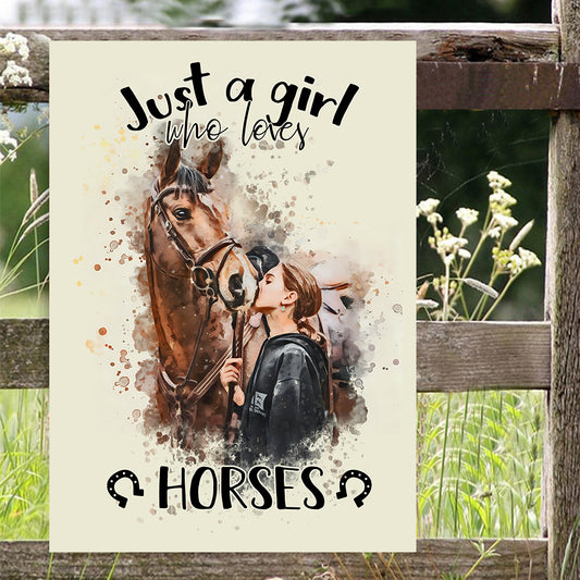 Juste une fille qui aime les chevaux - Panneau métallique rectangulaire personnalisé avec motif cheval