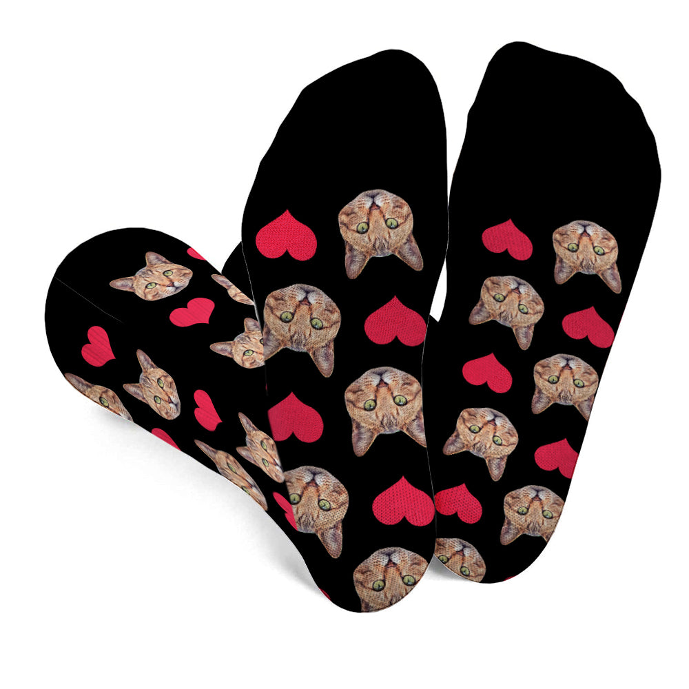 Chaussettes personnalisées pour chat avec motif cœur et visage personnalisé