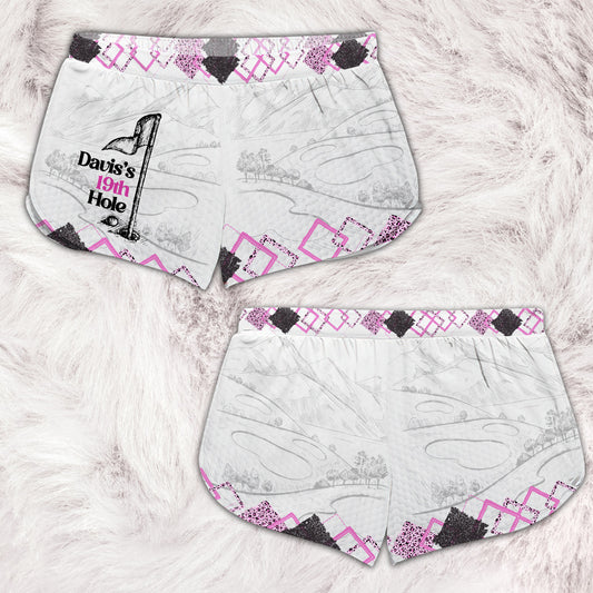 Short de golf personnalisé pour femme « 19e trou » avec nom personnalisé
