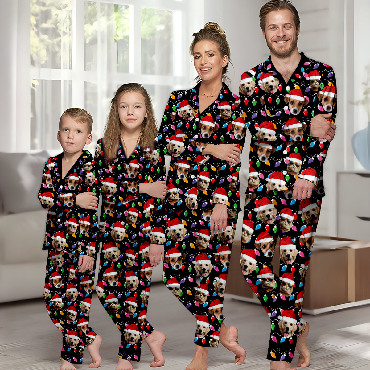 Any Photo Upload Colorful Christmas Light - Personalized Dog Button Down Pajamas