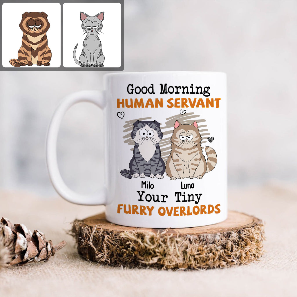 Mug chat personnalisé « Bonjour serviteur humain »