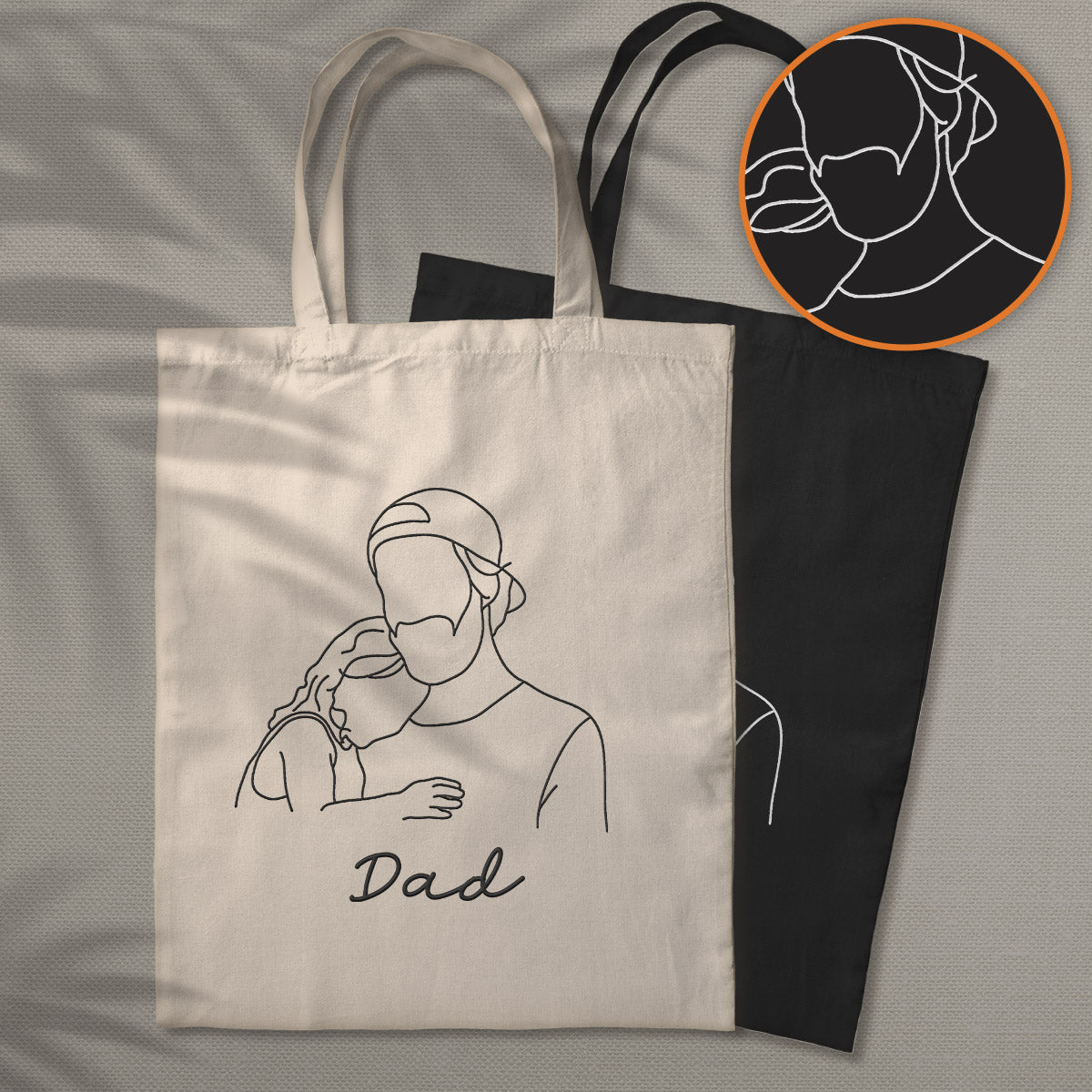 Sac fourre-tout brodé personnalisé avec photo au trait - Sac fourre-tout brodé personnalisé pour papa