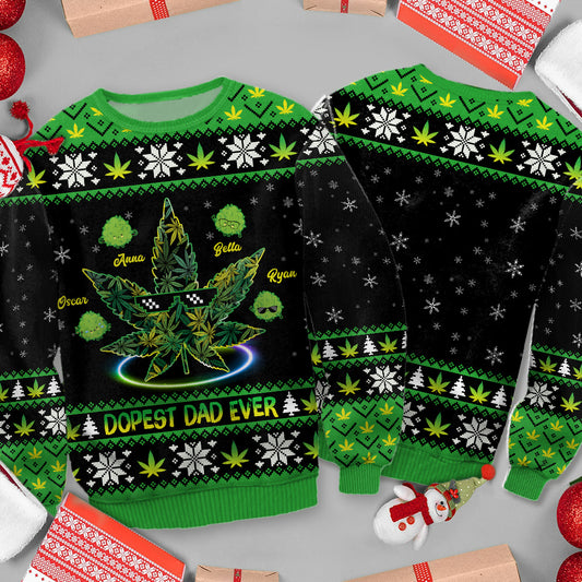 Le papa le plus cool du monde - Pull moche personnalisé sur le thème du cannabis