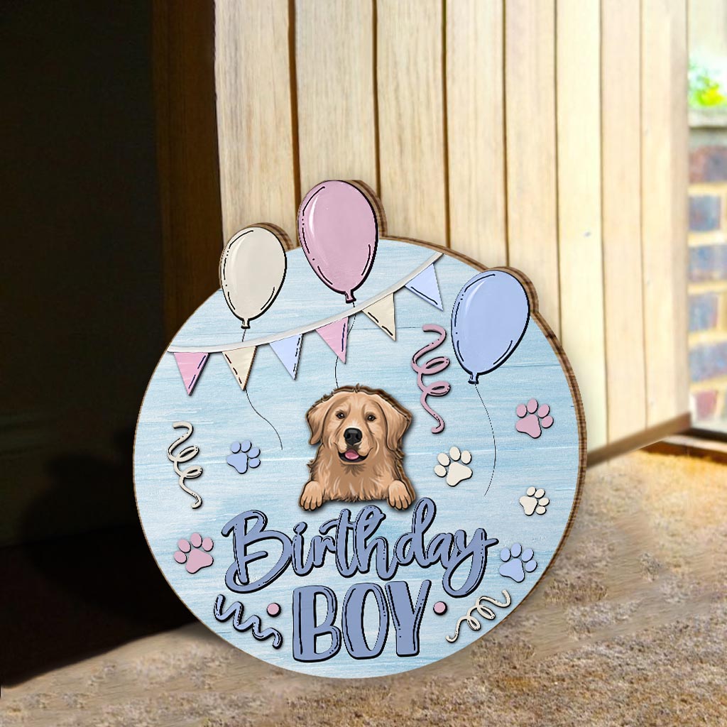 Panneau en bois personnalisable pour anniversaire (garçon/fille, animal de compagnie : chat/chien) - Panneau en bois interchangeable avec motif chien
