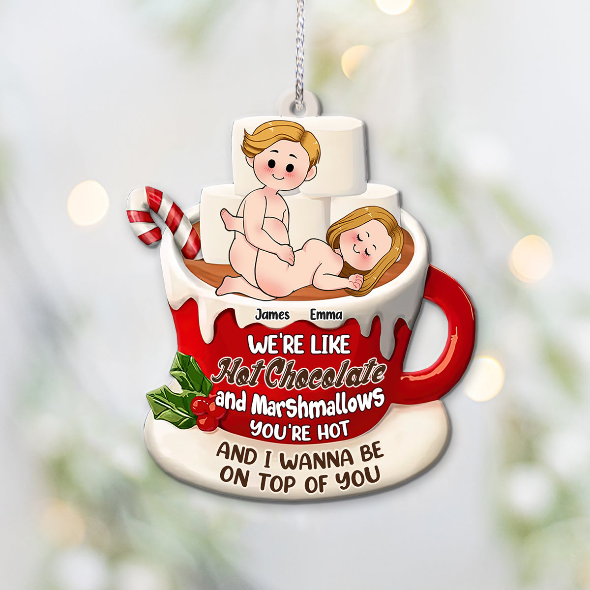 Chocolat chaud et guimauves - Ornement personnalisé pour couple