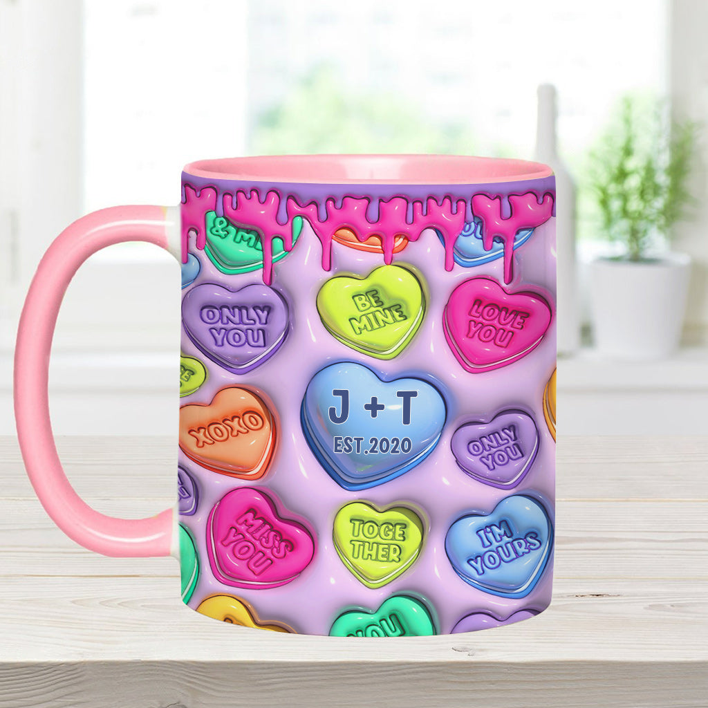 Mug personnalisé pour couple avec cœur coloré gonflable - Nom et date au choix - Mug à motif cœur coloré - Idéal pour un couple