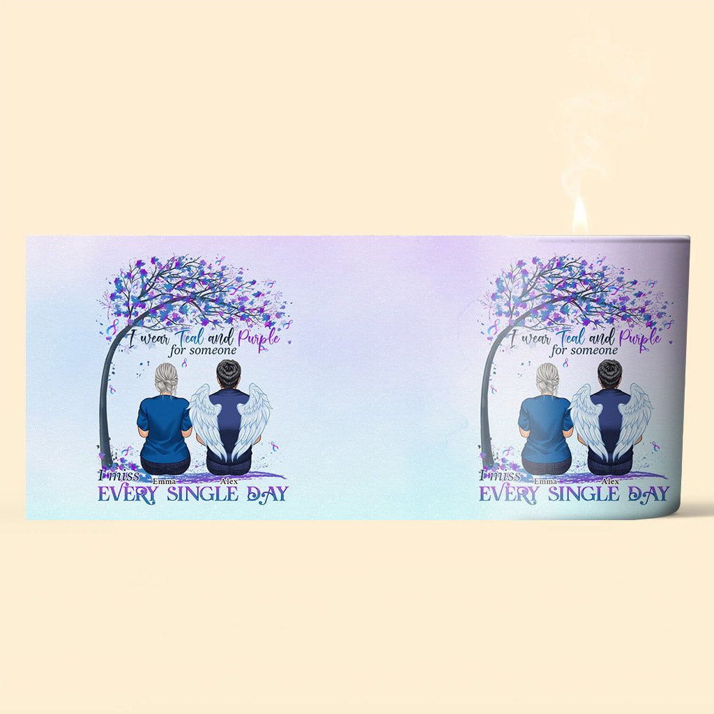 Je porte du turquoise et du violet - Bougie personnalisée de prévention du suicide avec couvercle en bois
